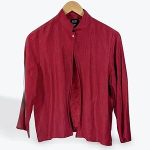 NWOT Eileen Fisher Red Mandarin Collar Blouse Linen Silk Top Single Button Small